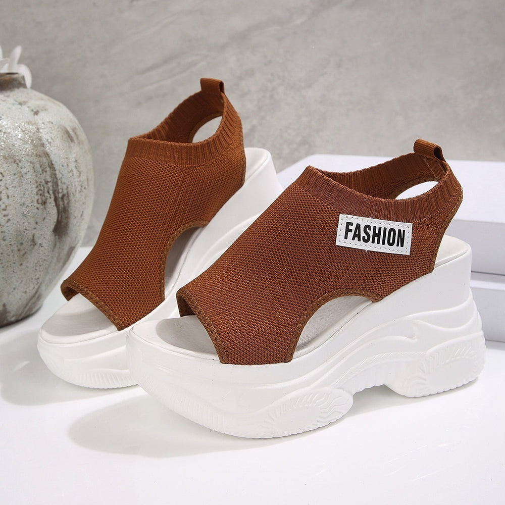 Exportplus sizethick sole sandals summernew arrival fish mouth fairy style platform bottom high heel fly woven sports sandals