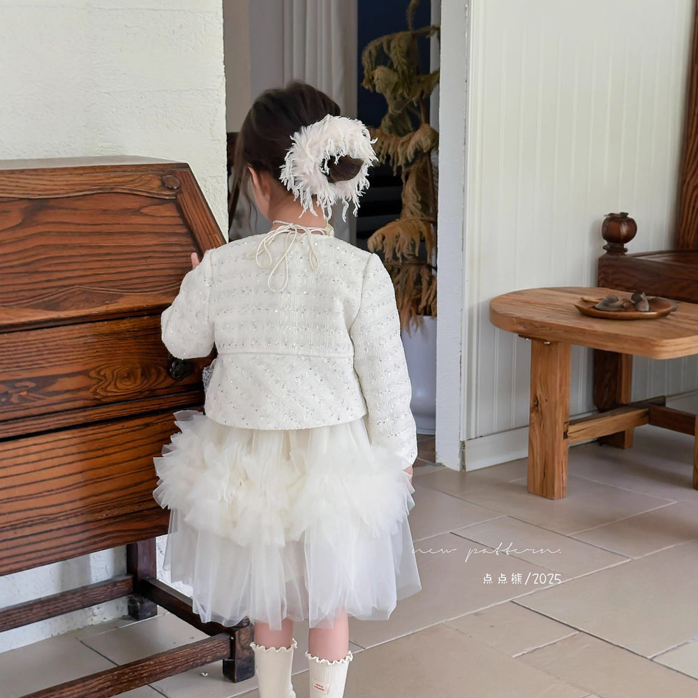 Girls' outfit set:  autumn new arrival - chic chanel-inspired dress with woolen coat and tulle vest dress