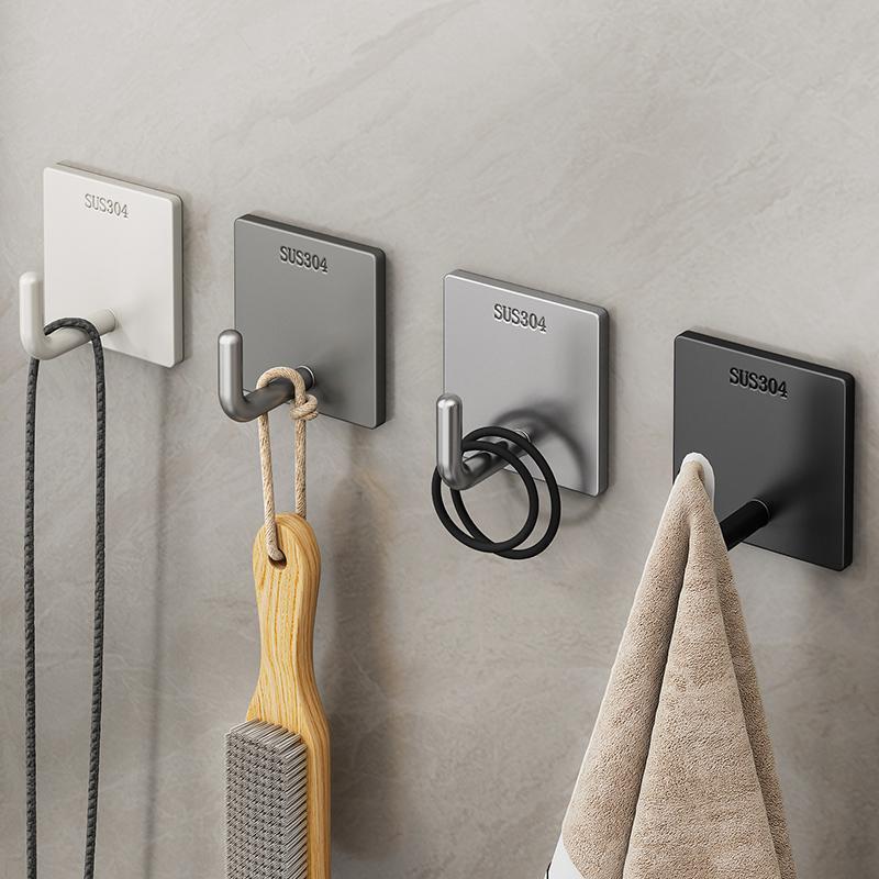 304 stainless steel adhesive hooks - heavy duty, punch-free, wall-mounted towel hooks for bathroom, kitchen, and door backs