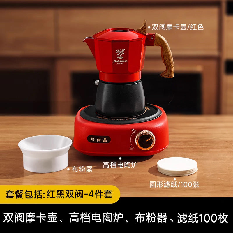 New color-blocked double valve moka pot - portable coffee maker for outdoor camping, coffee set gift