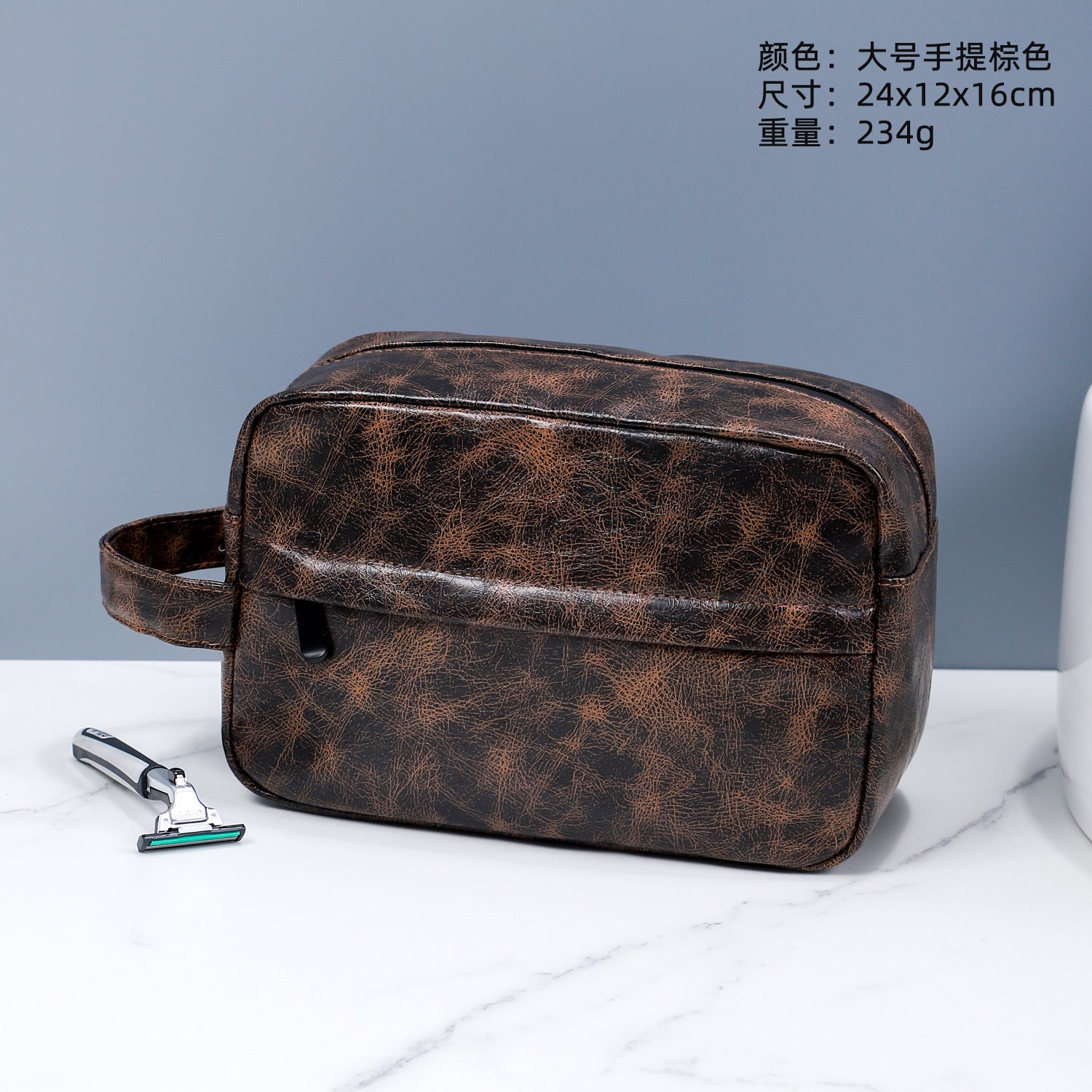 Yinke Light Luxury Portable Wash Bag Oil Wax PU Leather Business Travel Bag Men's toiletries Skin care product storage bag