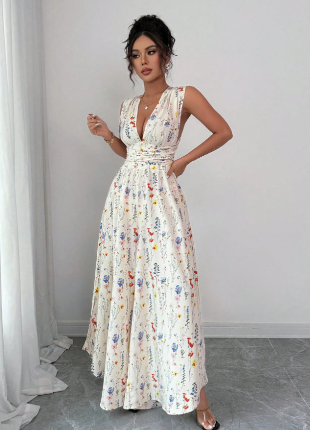 cross-border e-commerce floral digital print camisole and jumpsuit fashionable versatile women's vacation outfit