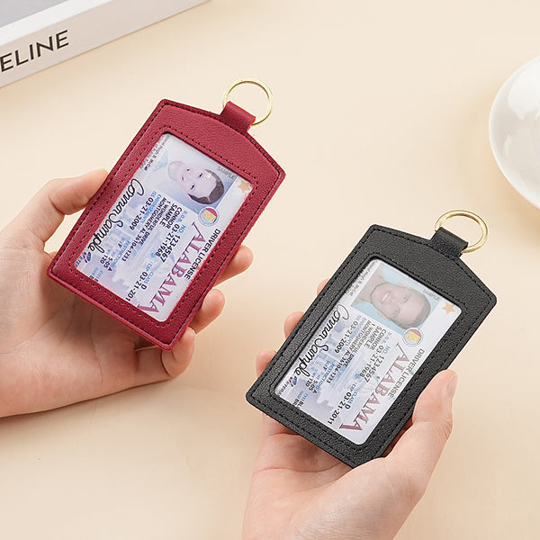 Cross-border office work permit leather solid color access control badge student bus card protective cover with lanyard directly from the manufacturer