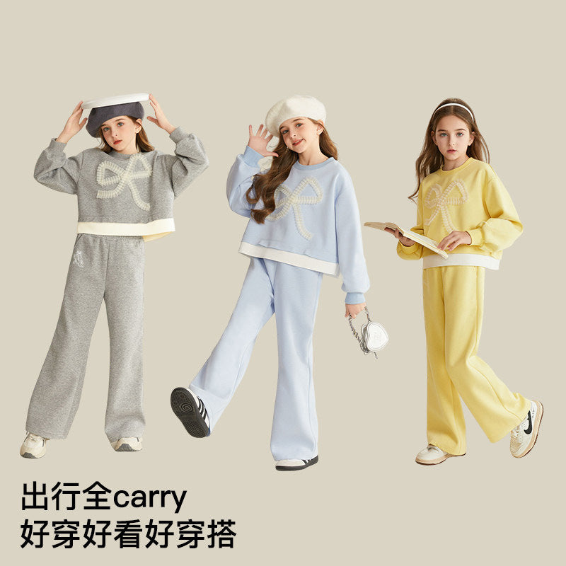 girls' spring tracksuit set - korean style casual two-piece outfit for kids and teens - trendy preppy look