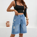 Fashion cross-border foreign trade  independent station denim ripped half-length pants  fashion raw edge tassel jeans