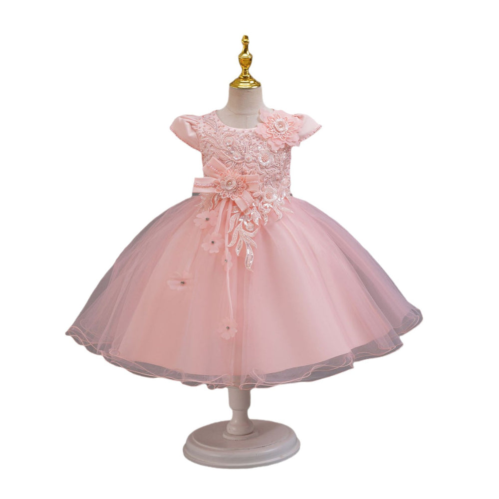 Exportnew arrivallace flower puffy wedding dress princess dress girl model catwalk dress flower girl