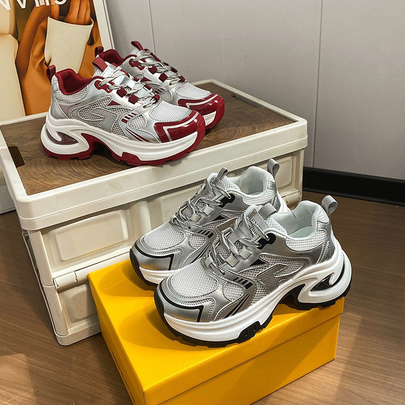 Best selling silver dad shoes women 2026 summer new arrivaleasiest for matchpetites heightened thick solecasual breathable sports shoes