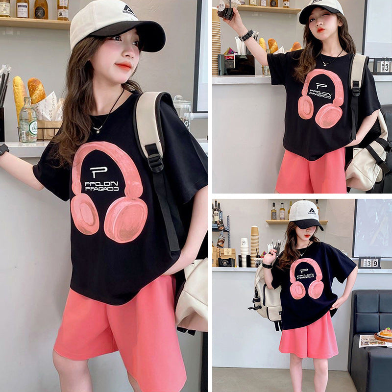Girls' summer short-sleeve t-shirt and casual shorts two-piece set - new  collection for girls (sizes for mid-to-large children)