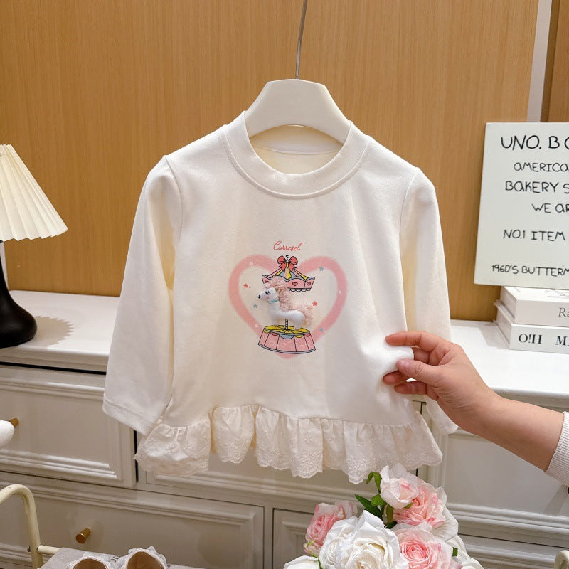 Springnew arrivalgirlk-style bottom sweatshirt baby girl kidsoutwear cartoon t-shirtlong sleevestops children's clothing