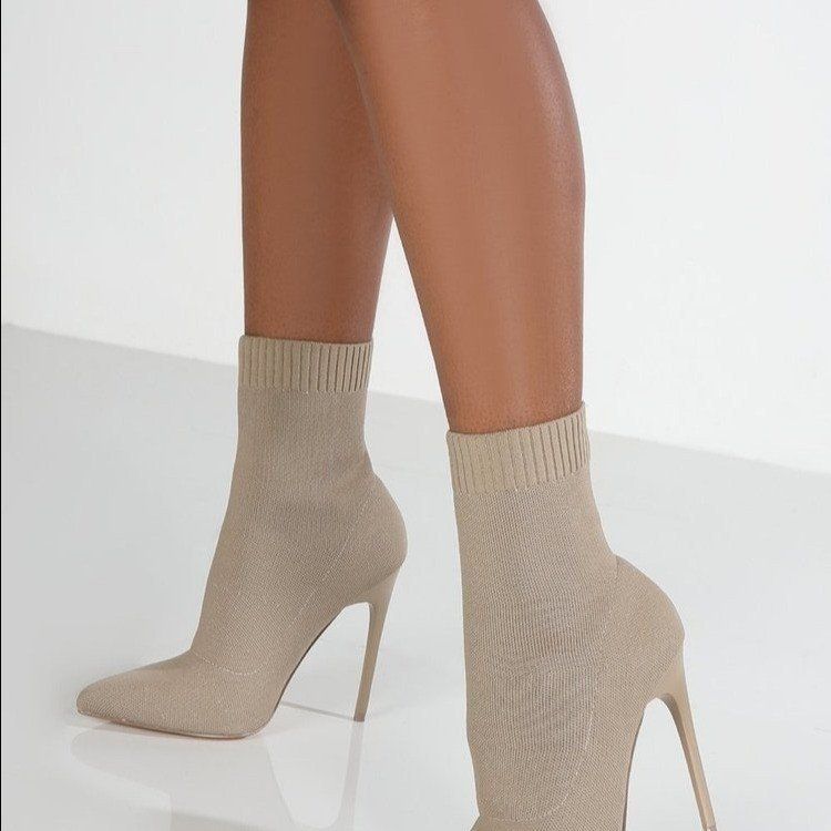 autumnew arrivalknitting elastic boots pointed toe socks boots knee socks high heel short boots plus size stiletto heel socks boots