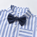 Boys' suit set: autumn long-sleeve striped shirt, overalls, bow tie - gentleman's outfit for baby's first birthday