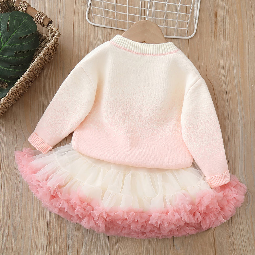Girlcardigansweateraisha princess two-piece tutu skirtfall and winternew arrivalbaby girlk-styleknittingcardigansuit