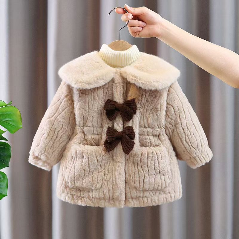 Girls' winter fleece-lined thickened clothes  winter fashionable kids' outerwear autumn and winter new style furry tops