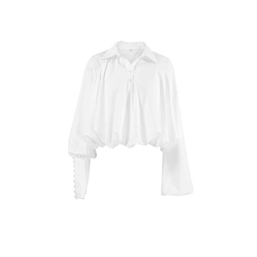 2025 spring and summer European and American white pullover Spice Girl shirt fashion design sense short drape lapel collar POLO shirt women's clothing