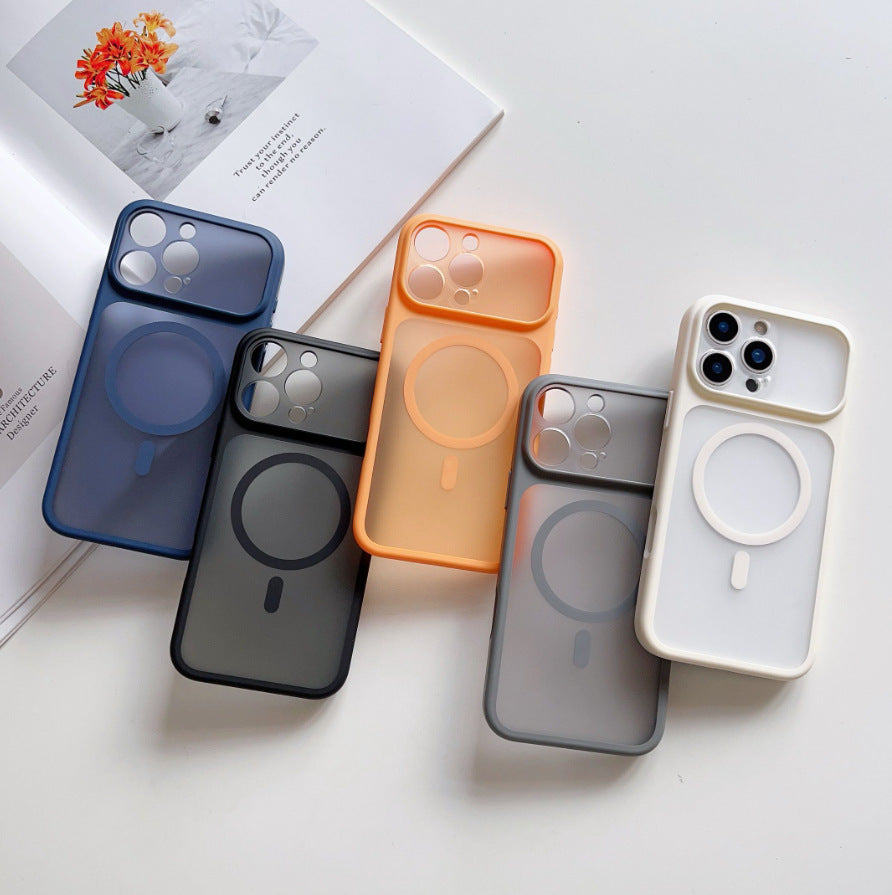 Fine hole skin-feeling magnetic phone case suitable for iphone17promax apple 16/13 frosted transparent protective case