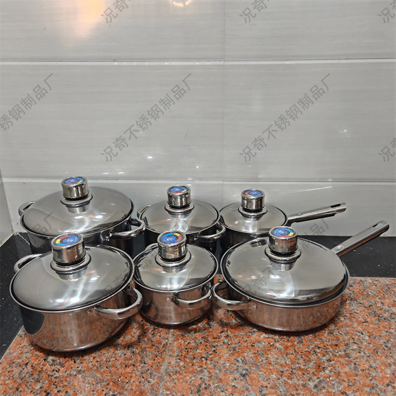 Thermometer suit pot export africa stainless steel multi bottom 14-piece pot set non-stick frying pan milk pot soup pot cookware