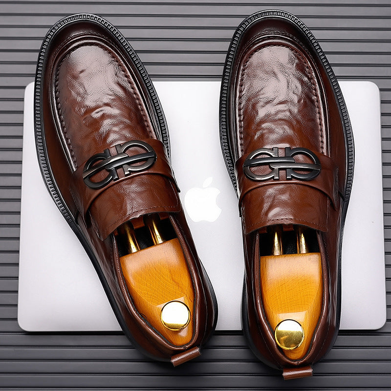 Business formal leather shoes for men live broadcast hand-grabbed pattern slip-on british style slip-on casual groom wedding suit shoes