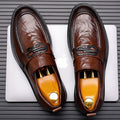 Business formal leather shoes for men live broadcast hand-grabbed pattern slip-on british style slip-on casual groom wedding suit shoes
