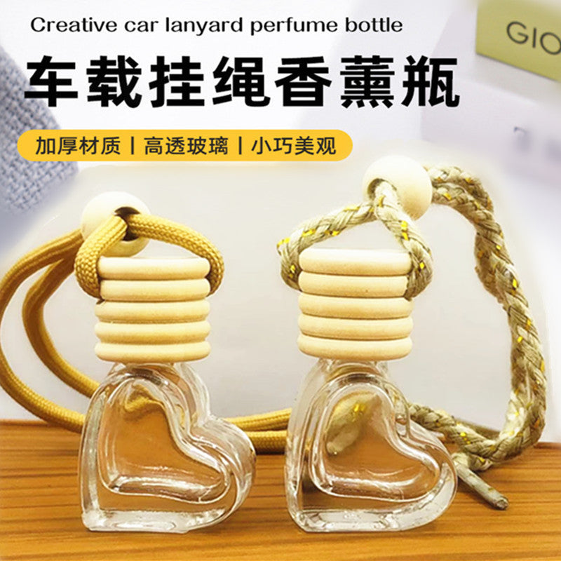 6ml new car perfume bottle pendant - heart-shaped five-line cap aromatherapy empty bottle with lanyard - creative interior car accessory (glass bottle)