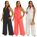 C7368 cross-border   fashion women's summer casual solid color v-neck backless jumpsuit new
