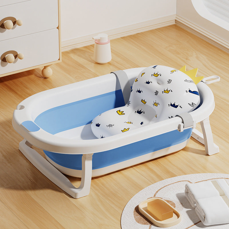 Newborn baby foldable bathtub with temperature-sensitive silicone plug, easy grip handles, and large capacity for baby bathing