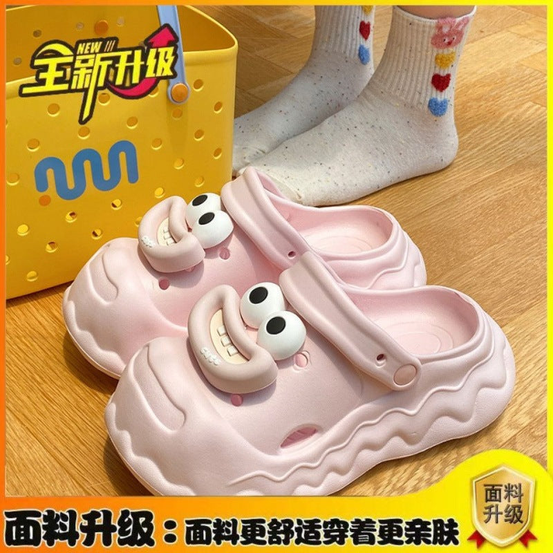 Cute cartoon hello kitty clogs - fairy style outdoor summer thick sole height increasing non-slip "stomping on clouds" beach closed-toe slippers