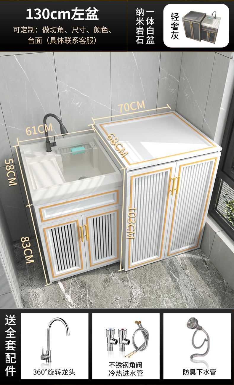 Space Aluminum Balcony Washing Machine Cabinet Combination significant other Pool Slot Integrated Flip Cover Pulsator Hand Washbasin with Rub Board