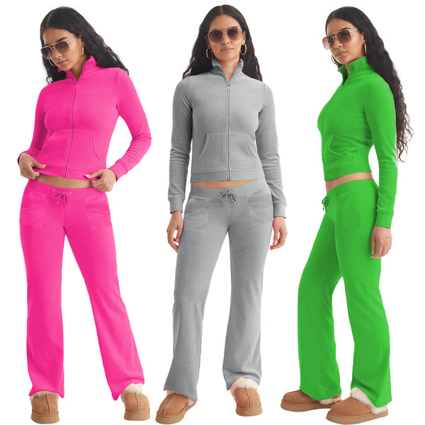 YD8784-E2 European and American women's clothing, 's new models, fashionable and casual silver fox velvet stand-up collar two-piece set,