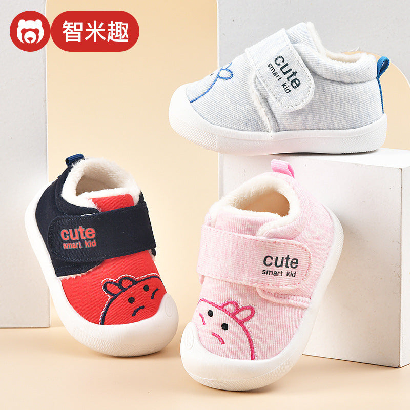 Toddler shoes for baby boys and girls, autumn/winter infant shoes, fleece-lined and thickened, soft-soled cotton shoes for babies and toddlers aged 0-1 to 2 years old
