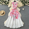 European and american niche fashion retro suit collar sleeveless cinched waist printed dress - women's slimming a-line elegant maxi dress