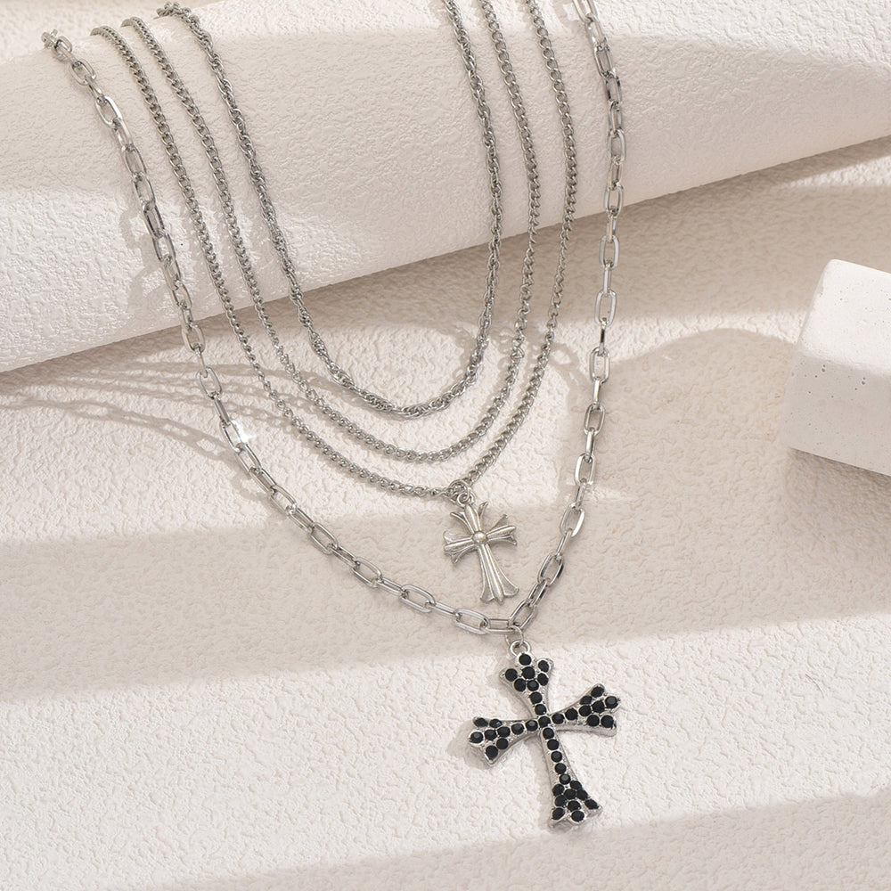 Hip-hop choker wholesale, european and american cross-border jewelry, multi-layered stacked cross pendant necklace, women's high-end collarbone chain