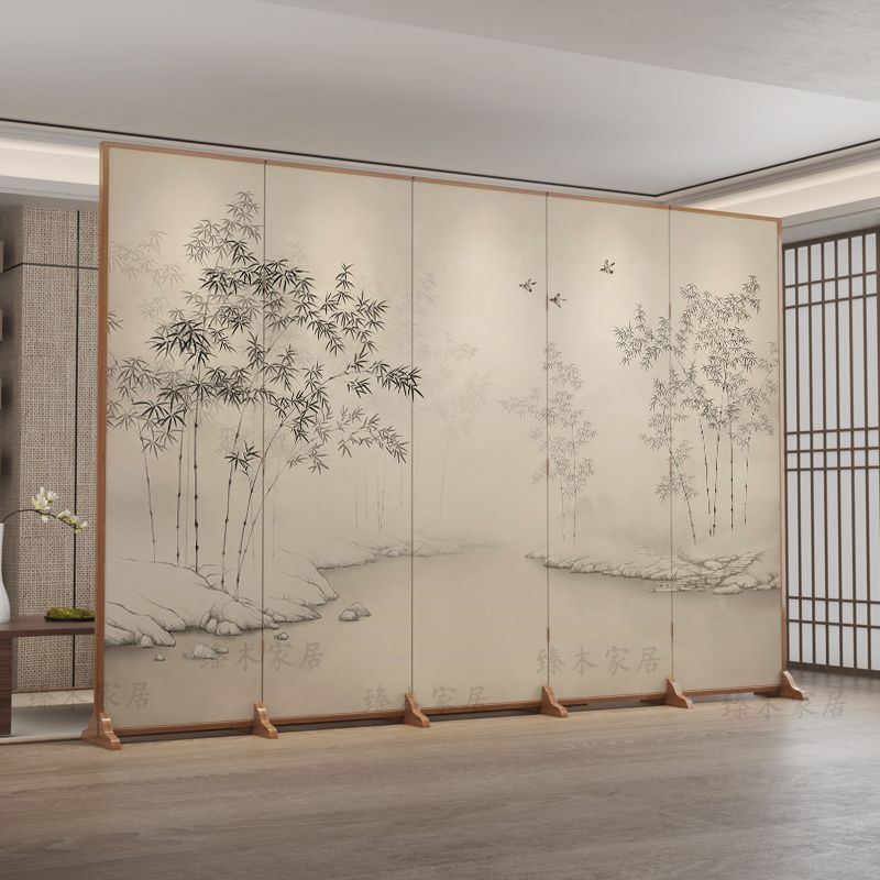 Used folding screen partition - premium living room accent, mobile office divider, simple live stream backdrop, creamy style