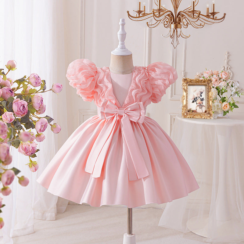 Girls' high-end satin princess dress - perfect for runway shows, children's hosts, competitions, piano performances, and stage events