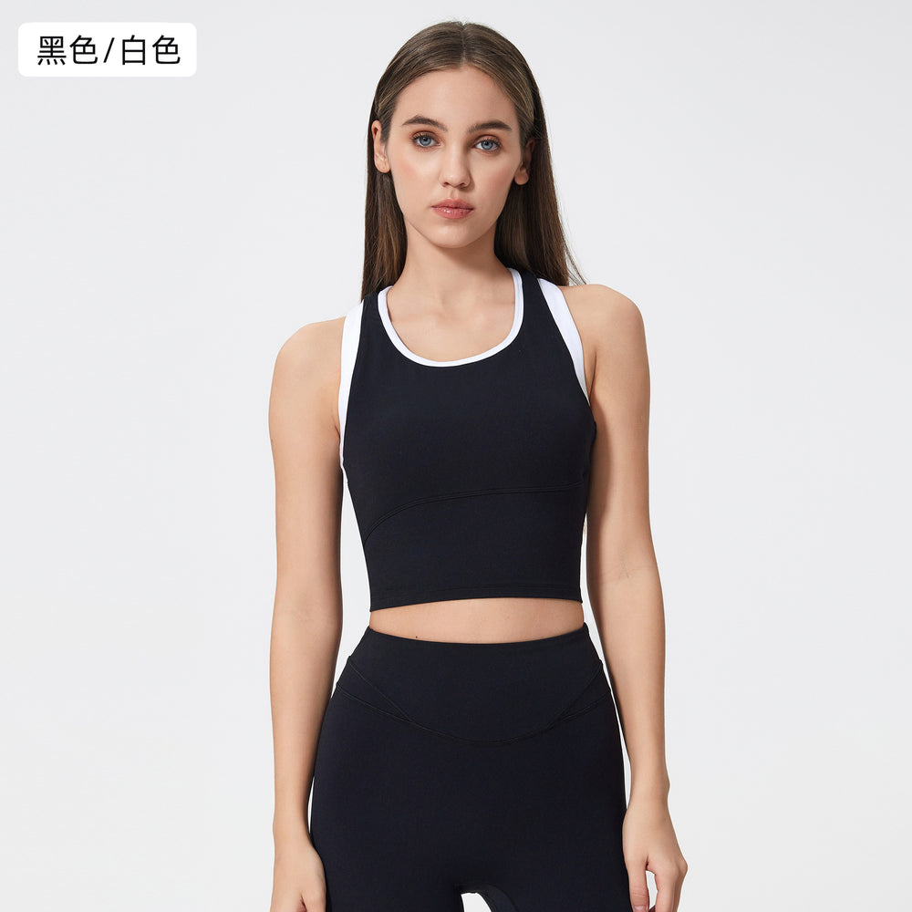 Contrast color racerback yoga tank top - women's shockproof, anti-sag, high-impact, push-up sleeveless sports fitness top d25055