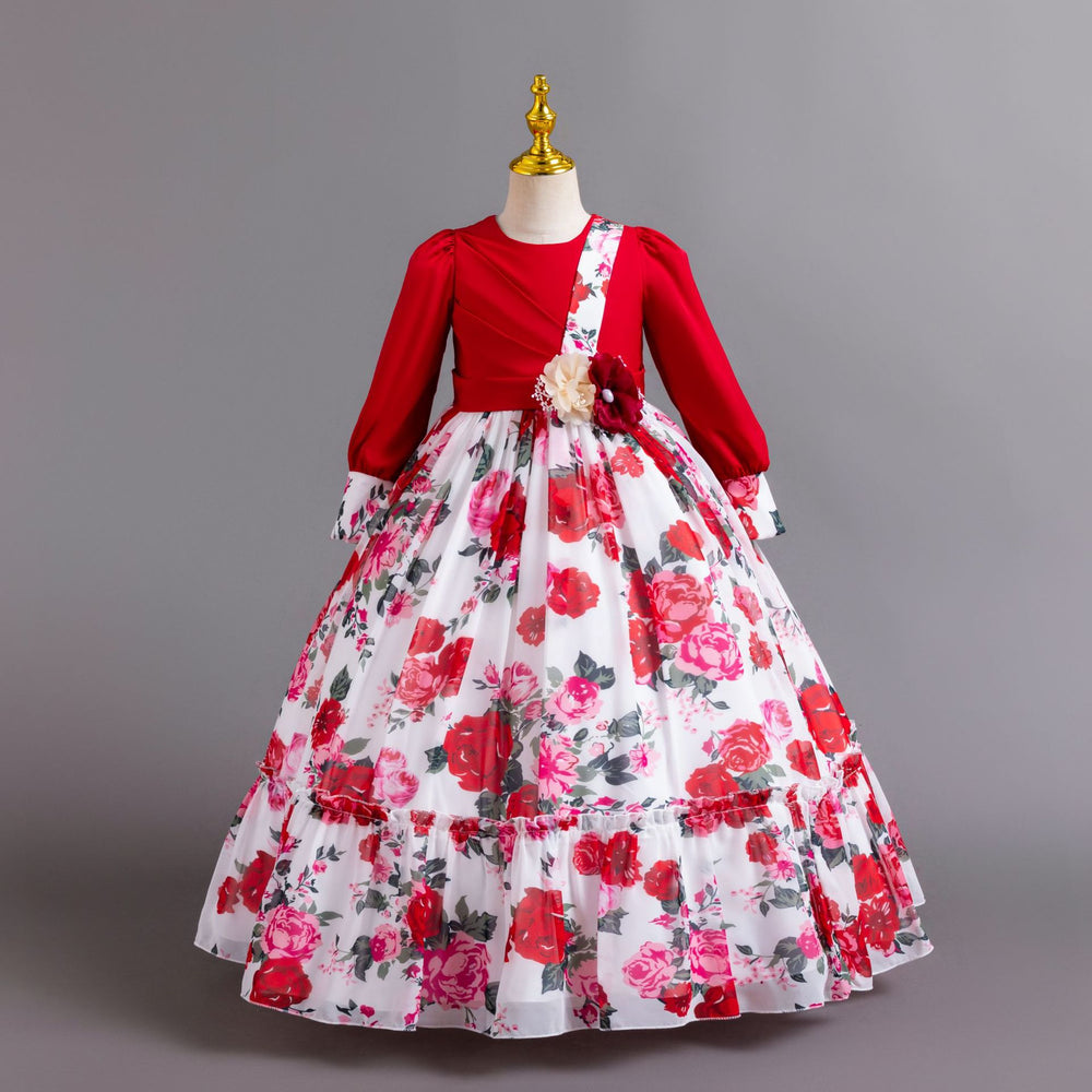 Ready-to-ship wholesale children's princess dresses, floral chiffon formal dresses, baby girl model runway dresses, kids' dresses