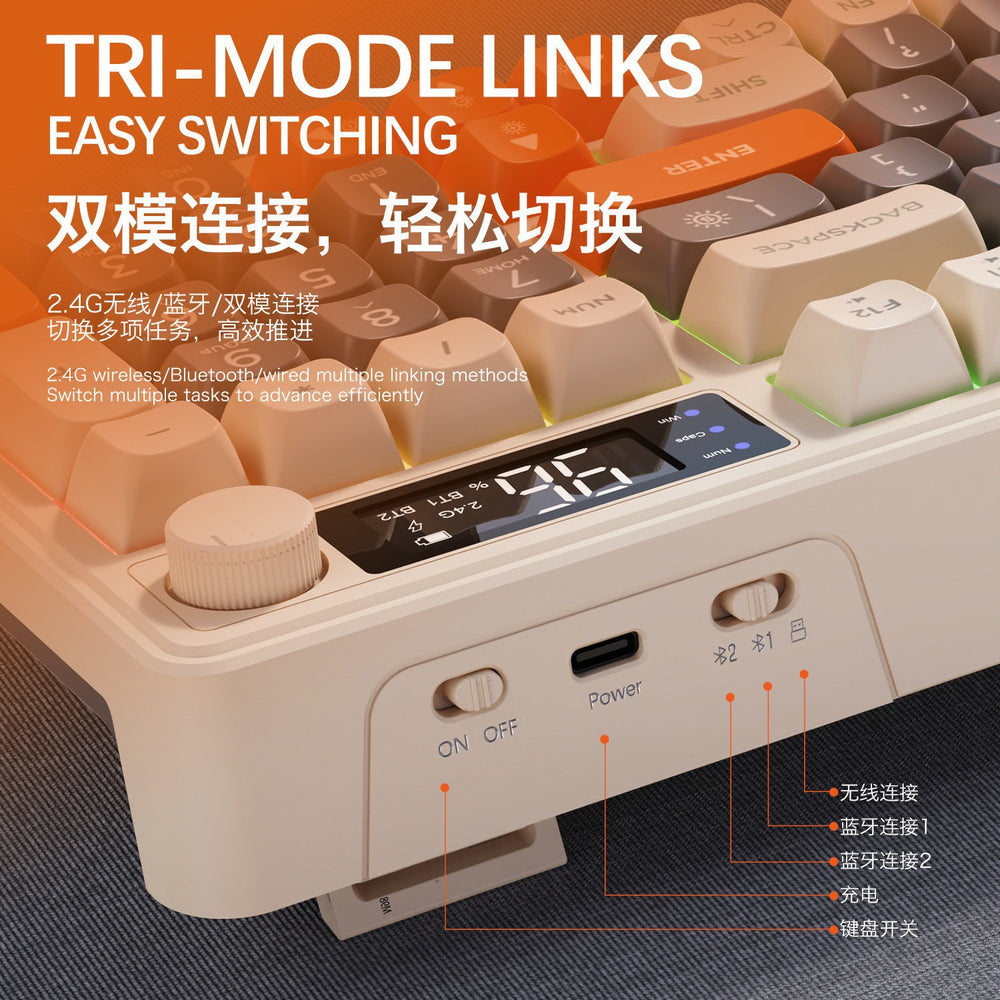 M96 wireless bluetooth dual-mode mechanical feel keyboard with pbt keycaps, display, and knob – gaming membrane keyboard