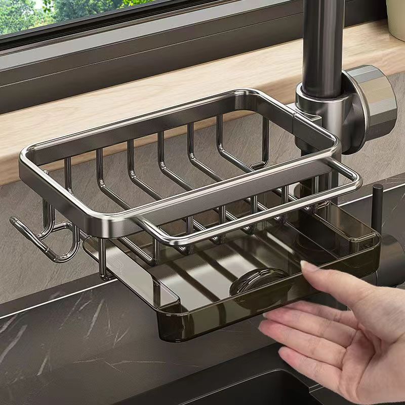 Space Aluminum Kitchen Faucet Shelf Dishwashing Sink Sink Supplies Household Drain Basket Rag Storage Rack