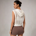 fashion cross-border hooded short drawstring sleeveless double zipper looseknittingvest vest women's sweater