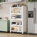 Multifunctional kitchen storage rack with cabinet doors, floor-standing, multi-tier, dustproof storage cabinet for microwave, pots, pans, and bowls