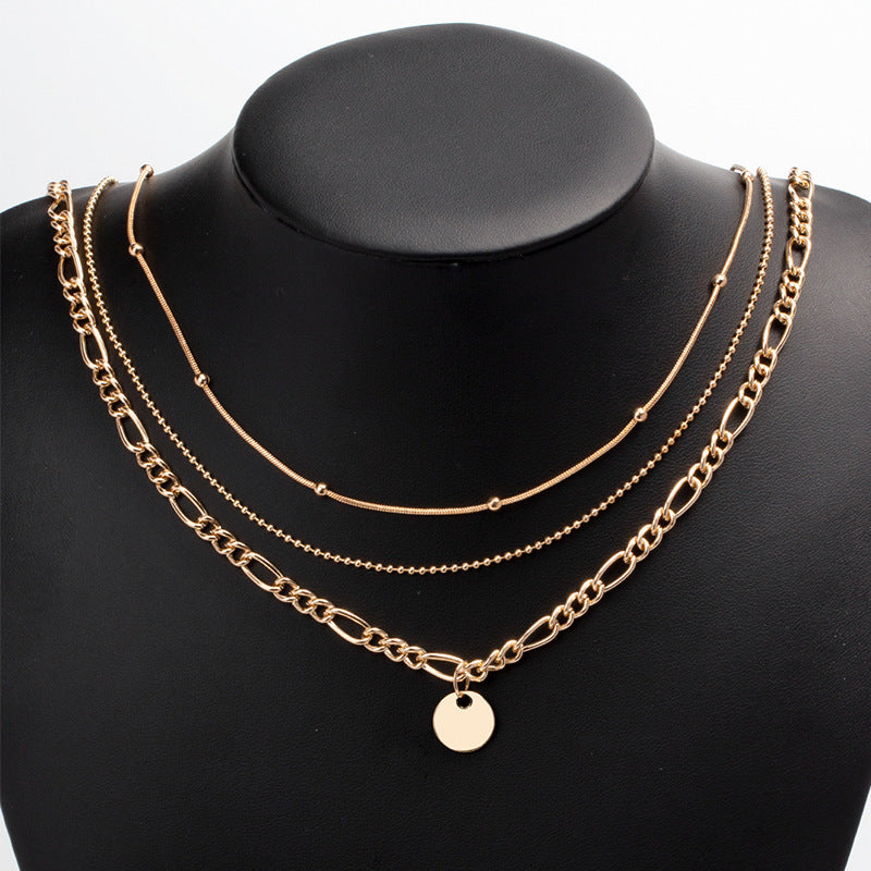Wholesale alloy round pendant necklaces - european & american style, rhinestone embellished, unique round disc design, long layered necklace, choker