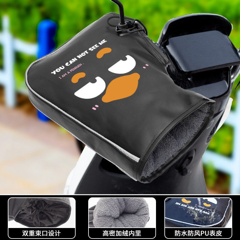 Handlebar covers winter warm fleece-lined electric vehicle cotton-padded motorcycle waterproof gloves thickened windproof cold-resistant pu cycling gloves