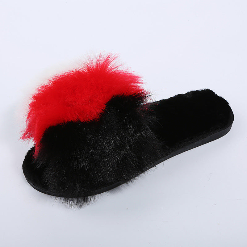 Export amazon new arrival imitation fox raccoon raccoon fur slippers cotton slippers fur fur slippers flats flip flops
