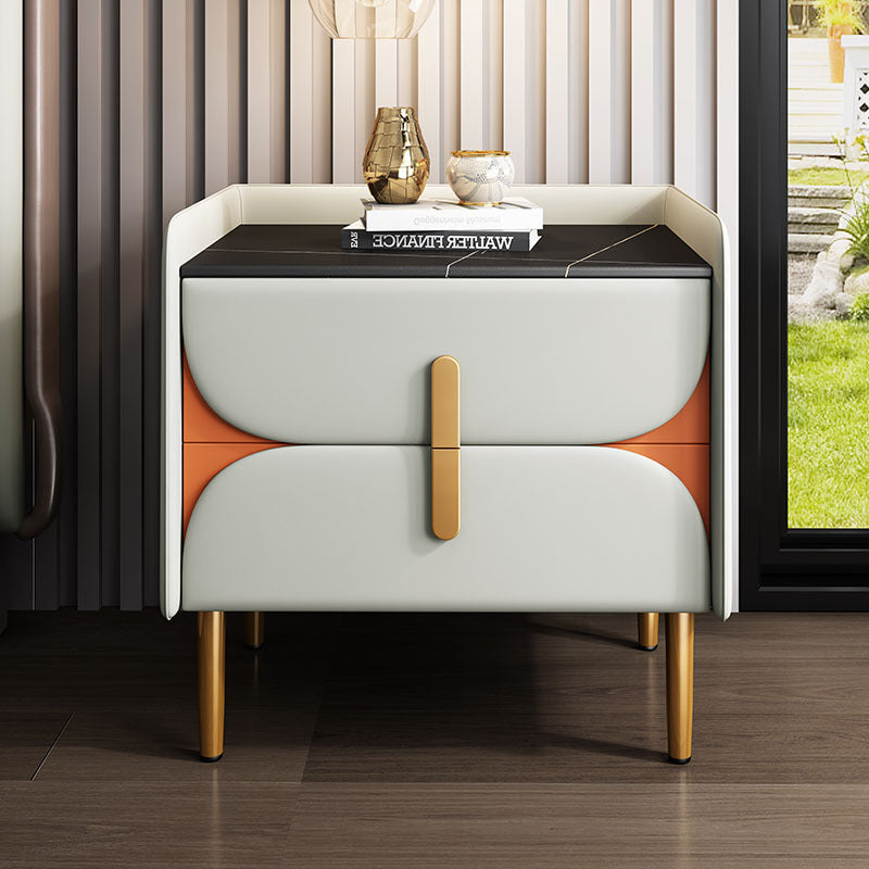 Nordic light luxury sintered stone nightstand, minimalist modern leather bedroom bedside table, solid wood upholstered, ultra-minimalist light luxury style
