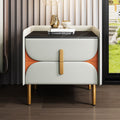 Nordic light luxury sintered stone nightstand, minimalist modern leather bedroom bedside table, solid wood upholstered, ultra-minimalist light luxury style