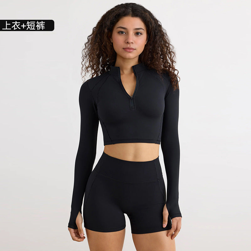 European and american style half-zip long sleeve yoga top - compression running activewear for high-intensity outdoor workouts - women's quick-dry yoga shirt