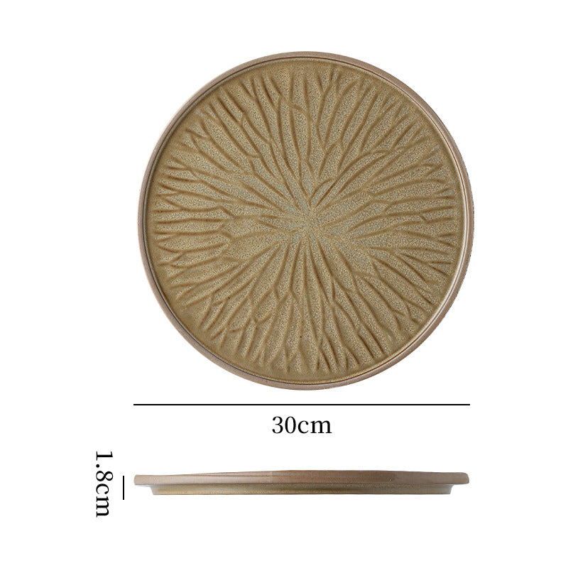 Stylishretro creative ceramic tableware kiln turned flat plate restaurant hotel stoneware western food steak plate japanese round plate