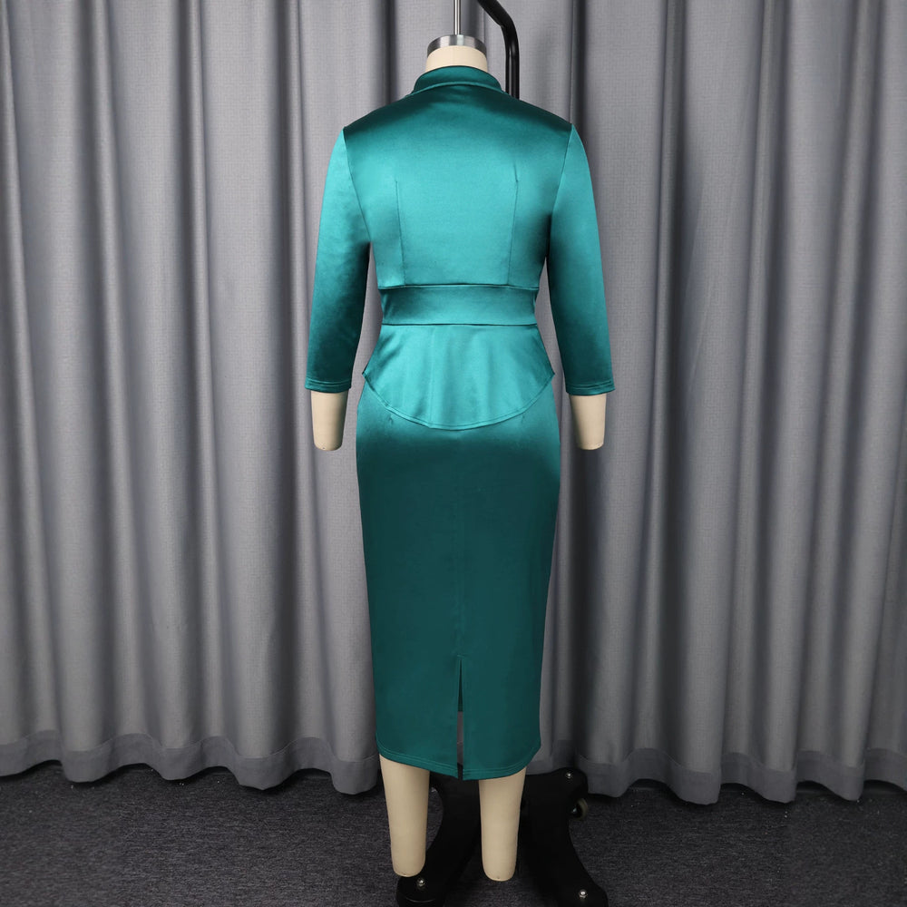 New arrivalelegancesatin skirt suit single-breasted silm waist bag hip dress two-piece settwo-piece set