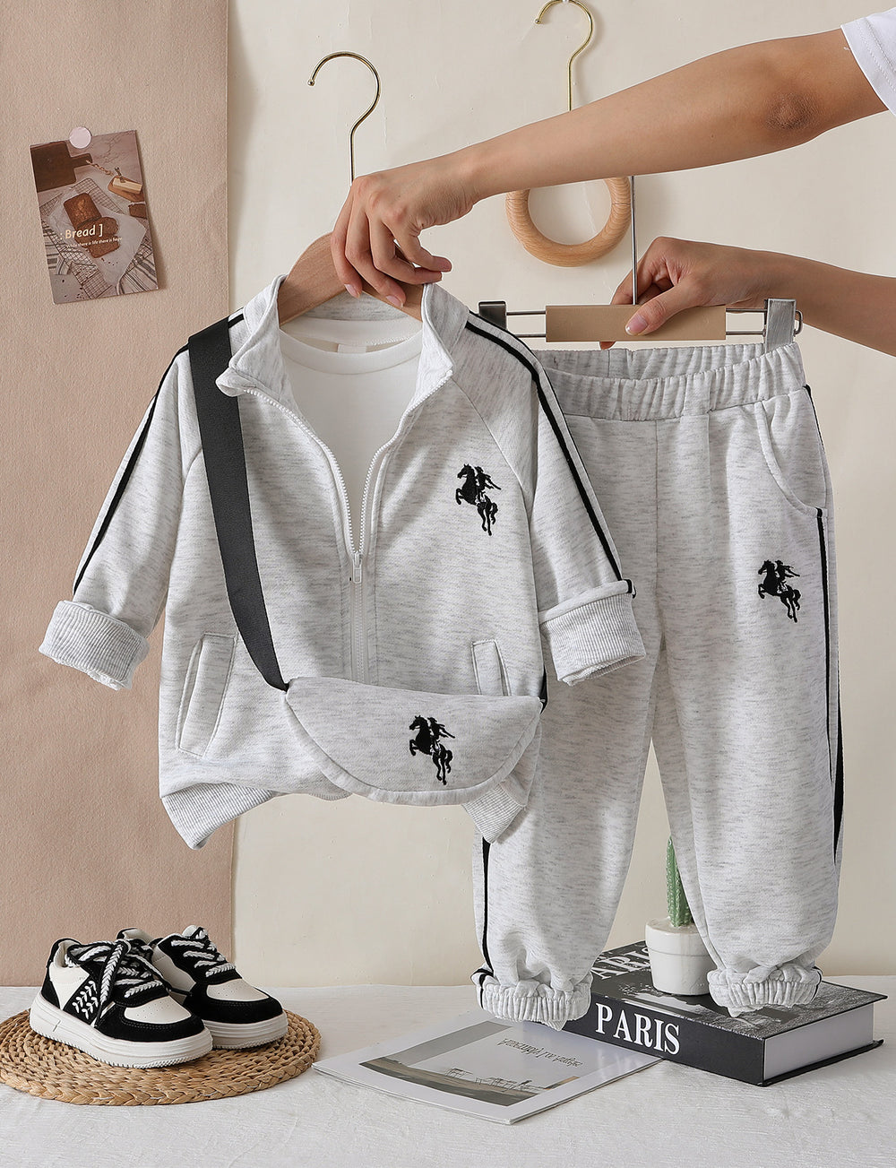 cross-border hot-selling autumn new arrival sports sweatshirt crewneck set, long pants, sweatshirt three-piece set with bag