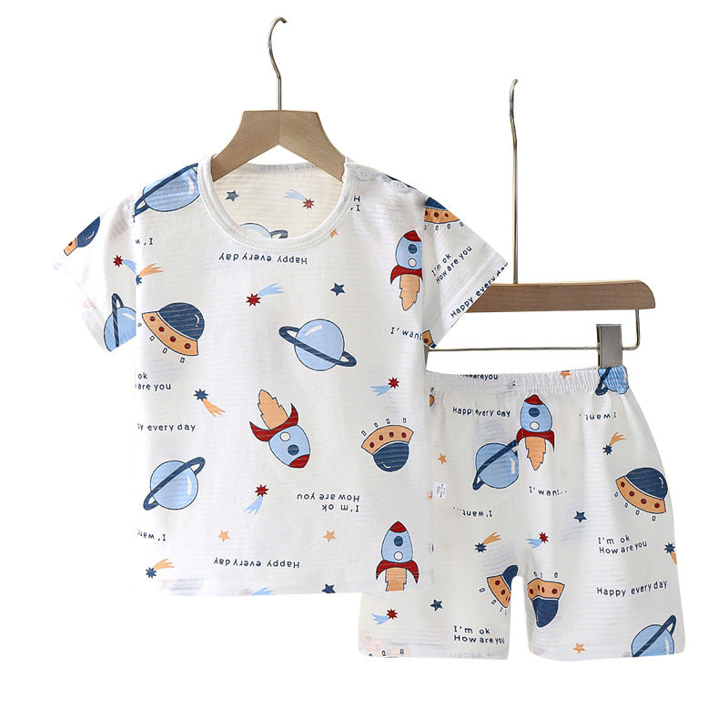 New children's summer pajamas & loungewear set - pure cotton, lightweight, hollow-out design, perfect for air-conditioned rooms - girls' two-piece set