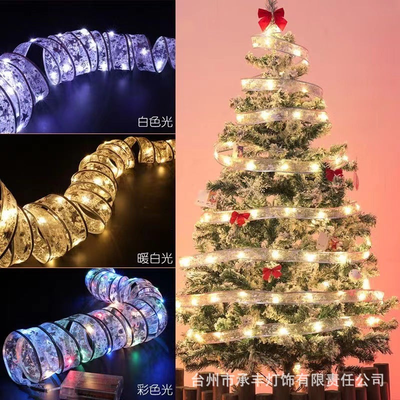 LED Christmas Ribbon Light String, Bouquet Gift Box Christmas Tree Decoration Satin Light Room Bedroom Gypsy Ambient Light